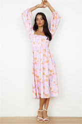 Sunset Blooms Midi Dress Lilac