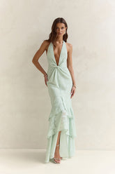 Heartbeat Haze Halter Maxi Dress Sage