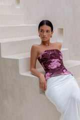 Sunset Blooms Strapless Top Plum