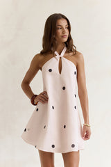 Faith In You Polka Dot Halter Mini Dress Beige