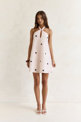 Faith In You Polka Dot Halter Mini Dress Beige