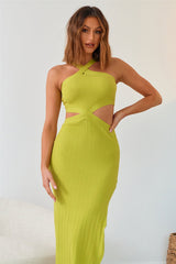 Leafy Quartz Knit Maxi Dress Green