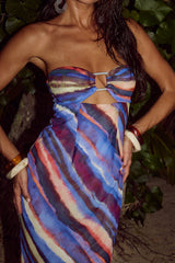 RUNAWAY THE LABEL Velzy Strapless Dress Riviera Print